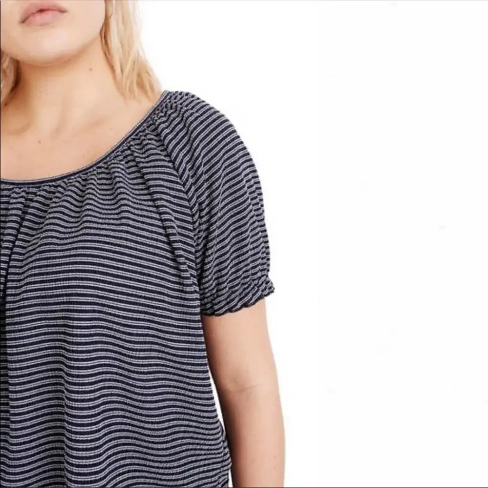 Madewell Texture & Thread Navy Stripe Peasant Top - Picture 5 of 13